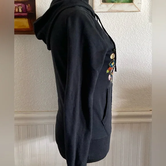 Lucky Brand Embroidered Black Zip-up Hoodie with Peace Symbol XS - Picture 6 of 8